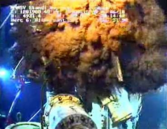 A screenshot taken by video provided by BP of the Deepwater Horizon well spill in the Gulf of Mexico.