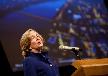 MIT President Susan Hockfield delivers her address at the beginning of the State of the Institute forum.