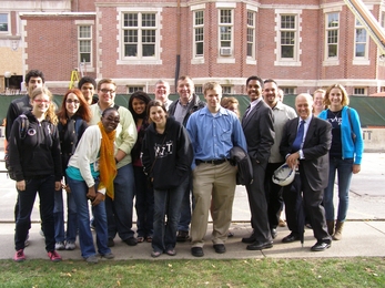 Phoenix Group members, along with Housemaster Jack Carroll and Dean for Student Life Chris Colombo, get a tour of Maseeh Hall, set to open in fall 2011. 