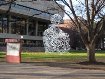 A photo simulation of the Jaume Plensa sculpture, which will soon be installed in the area between Massachusetts Avenue and W20.