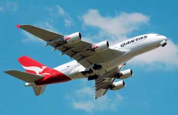 A Qantas A380 takes off from London's Heathrow Airport.