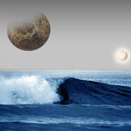 Artist’s rendition of what liquid oceans on young rocky planets may have looked like.