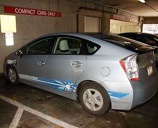 The Zipcar Prius PHV that is parked — and plugged in — at the Albany Street garage.