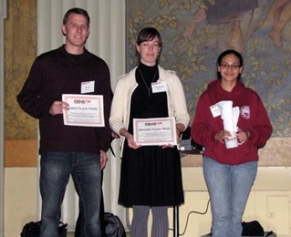 CEHS poster session graduate student winners, from left to right: David Weingeist (first place), Christine Birch (second place) and Chandni Valiathan (third place).