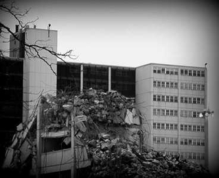 A building in Chicago's Cabrini-Green development is demolished in February 2010.