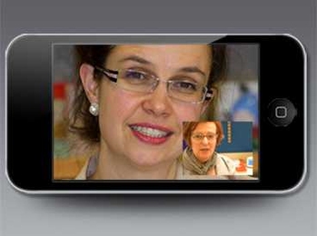 Research Laboratory of Electronics researchers Muriel Médard and Marie-José Montpetit (inset), in a simulation of the type of video chat that could benefit from network coding.