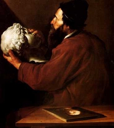 'The Sense of Touch,' by Jusepe de Ribera, depicts a blind man holding a marble head in his hands.