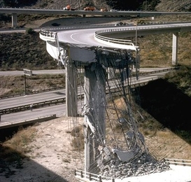 A freeway overpass destroyed during the earthquake centered near Northridge, Calif., in 1994.