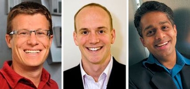 From left to right, Roman Stocker, John Ochsendorf and Rahul Sarpeshkar