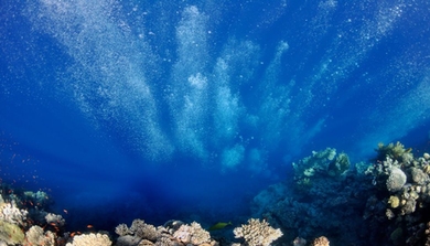 Aerial image of vast blue ocean with reef