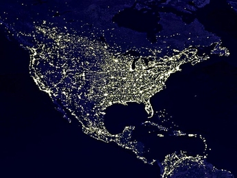 Satellite view of the United States and Mexico at night