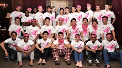 Phi Beta Epsilon brothers rally together to help create the largest college team for Susan G. Komen for the Cure: Boston. Their 70-member team, 'MIT and Friends,' raised $2,791 — more money than any other local college-based team.