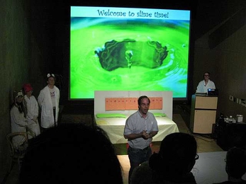 Simmons Associate Housemaster Steven Hall introduces slime.