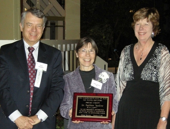 From left to right: Thomas Vaughn, head and chair of Massachusetts Hall of Fame for Science Educators; Kathleen Vandiver; and nominator Marilyn Richardson.