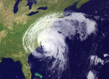 An atmospheric image of Hurricane Irene on the U.S. East Coast in August 2011.