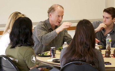 Chemistry Professor Keith Nelson shares his advice with students at the First-Year Experience luncheon.