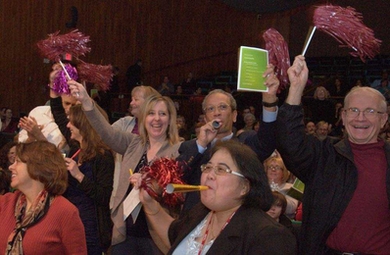 Cheers and excitement from the Office of the Dean for Undergraduate Education as Sharon Bridburg, Director of Human Resources, receives a 2012 Excellence Award for Bringing Out the Best.