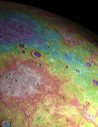 Perspective view of ancient volcanic plains in the northern high-latitudes of Mercury revealed by instruments on board the MESSENGER spacecraft.