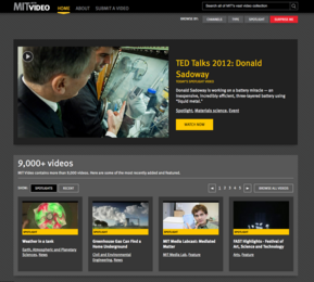 A screenshot from the MIT Video homepage