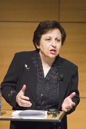 Iranian rights activist and Nobel Prize winner Shirin Ebadi speaks during an event at MIT on Wednesday.