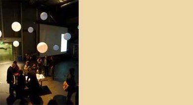 A view of the exhibit showing balloons from 'A Ritual for Memory.'