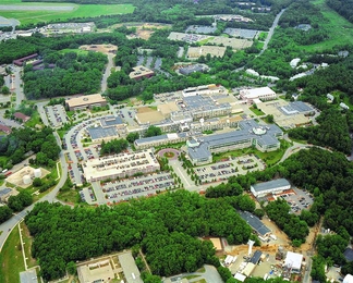 An aerial view of MIT's Lincoln Laboratory.