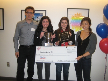 The Number Six Club, the winning team of the 2012 FSILG&amp;D Community Service Challenge. Representing the team, L-R: Eyas Sharaiha '13, Nina Jreige '13, Deema Totah '12, Angelique Nehmzow '14.