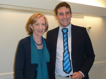 President Susan Hockfield and freshman Danny Ben-David, the 2012 iCampus Prize grand-prize winner.
