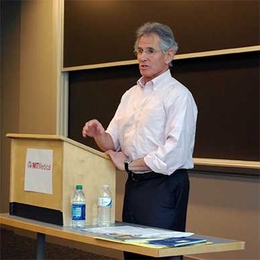 Jon Kabat-Zinn PhD ’71 addresses a group of clinicians at MIT Medical on May 17.