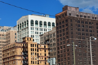 Abandoned buildings in downtown Detroit