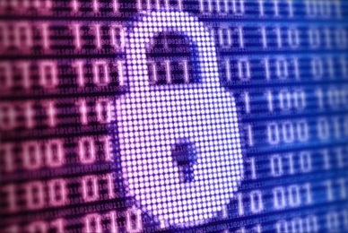 A purple lock digitally appears on backgrounds with zeros and ones.