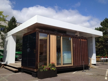 The German American Chamber of Commerce, in partnership with MIT and the City of Cambridge, has erected the dasHAUS traveling pavilion at 219 Vassar St.