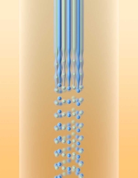 This illustration shows how a molten fiber, because of a phenomenon known as Rayleigh instability, naturally breaks up into spherical droplets. Researchers from MIT and UCF have figured out how to use this natural tendency as a way to make large quantities of perfectly uniform particles, which can have quite complex structures.