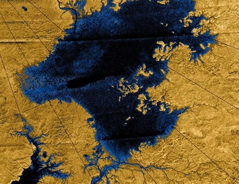 Images from the Cassini mission show river networks draining into lakes in Titan's north polar region.