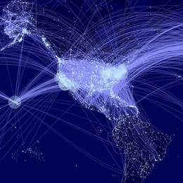 World map shows flight routes from the 40 largest U.S. airports.