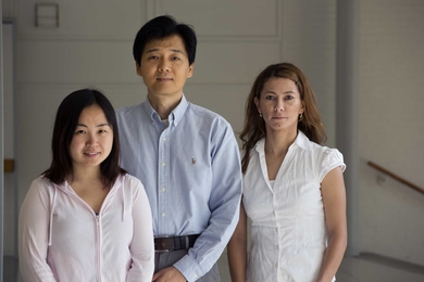 From left to right, graduate student Sha Huang, Principal Research Scientist Ming Dao, Research Scientist Monica Diez-Silva.