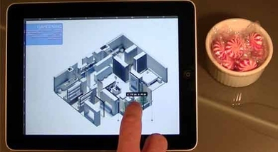 Tablet interface showing the process of refining a personalized design, assembled using a matching algorithm.
