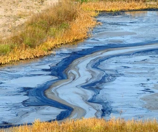 Photo of an oil spill in water