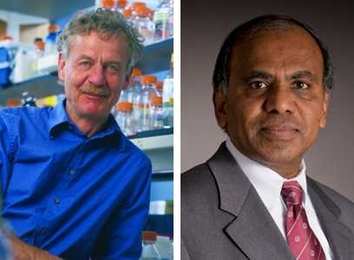 Whitehead Institute Founding Member and MIT Professor of Biology Rudolf Jaenisch, left, and Subra Suresh, the Vannevar Bush Professor of Engineering.
