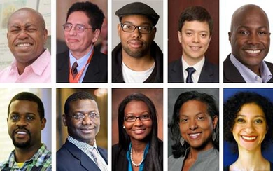 From left, top row: Terrence Blackman, Carlos Castillo-Chavez, Ta-Nehisi Coates, Julio D’Arcy, Thomas Epps III ’98, SM ‘99. Bottom row: Robert Hampshire, Paul Ampadu, Eilaf Ahmed, Susan Perkins, Chanda Prescod Weinstein. Not pictured: Sophia Inzunza.