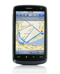 Mobile phone displaying map in navigation app