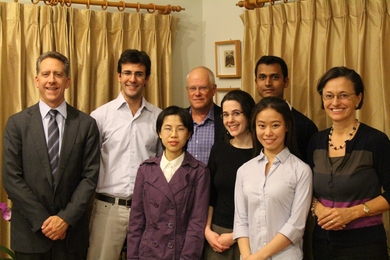 From left to right: Dean of Engineering Ian Waitz, Elie Adam, Shengxi Huang, Jim Larson (Xerox), Adriana Schulz, Qingqing Huang, Theja Tulabandhula (background), Sophie Vandebroek (Xerox).