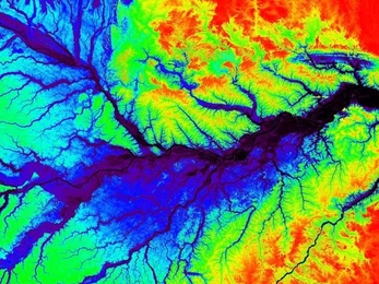 A topographic map of a section of the central Amazon River Basin near in Manaus, Brazil.