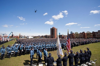 Members of the MIT community joined law enforcement officers from the United States and Canada Wednesday to pay tribute to MIT Police Officer Sean Collier at MIT&#39;s Briggs Field. 
