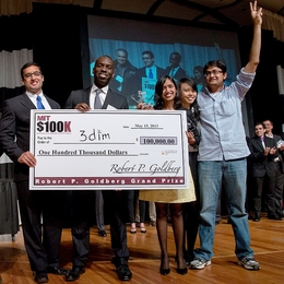 Members of 3dim celebrate after winning the grand prize at the MIT $100K Entrepreneurship Competition.