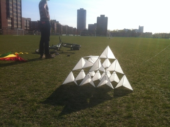 A collapsible tetrahedral kite inspired by one designed by Alexander Graham Bell. 