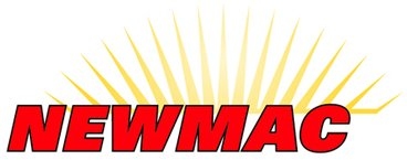 The text "NEWMAC" in red with sunshine rays behind it