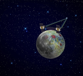 Using a precision formation-flying technique, the twin GRAIL spacecraft have mapped the moon's gravity field, as depicted in this artist's rendering.