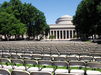 Thousands of chairs have been set up on Killian Court for the Commencement exercises.