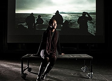 Ren&#233;e Green is shown before an image from her feature film, &#43;Endless Dreams and Water Between.&#43;